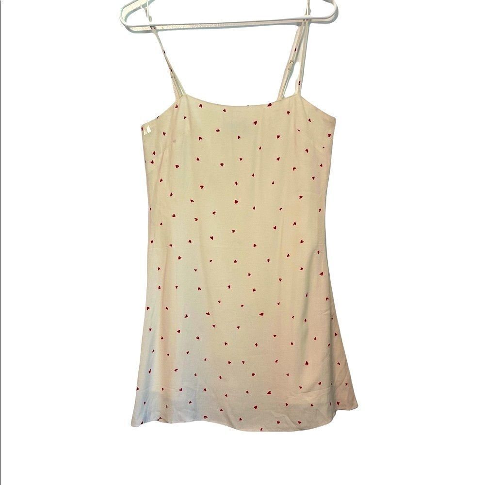 DRESS FORUM LOS ANGELES Viscose Spaghetti Strap Allover Hearts Mini Dress.Size S